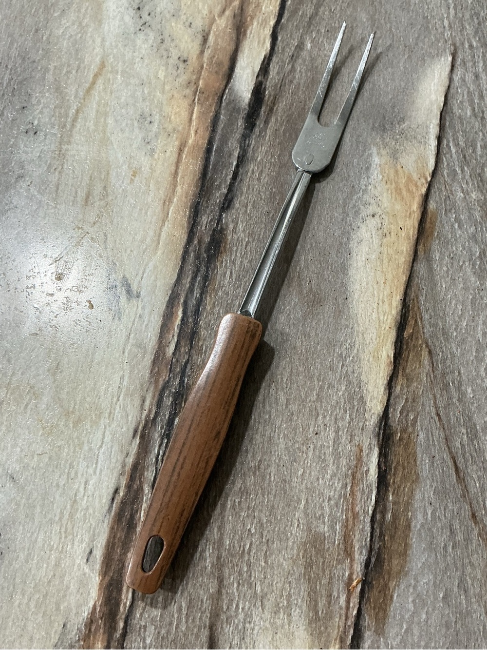 Vintage EKCO 11.5” 2-Prong Meat Carving Fork Faux Wood Handle MCM Kitchen